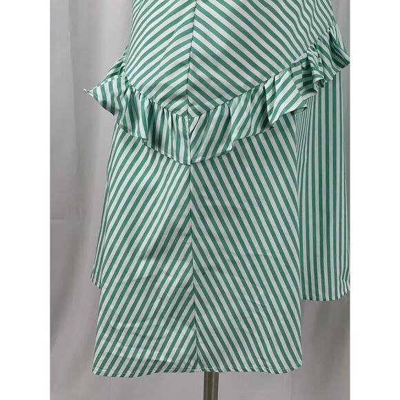 BCBGeneration Tie Shoulder Green And White Stripe Ruffle Dress 6 - Picture 11 of 16